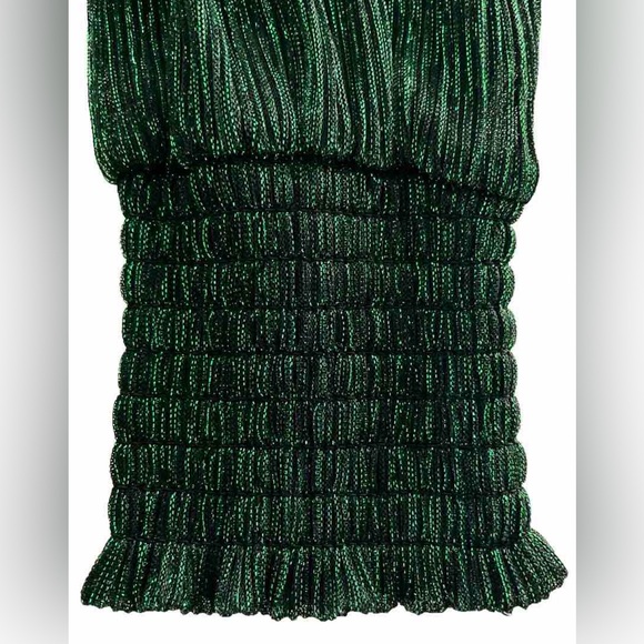 Bailey 44 Metallic Emerald Mock Neck Pleated Top Women’s Mediu - Picture 6 of 7